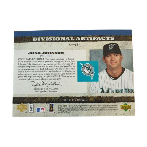 Josh Johnson Autographed Upper Deck MLB Artifacts Card 49/55 Florida Marlins - Picture 3 of 4